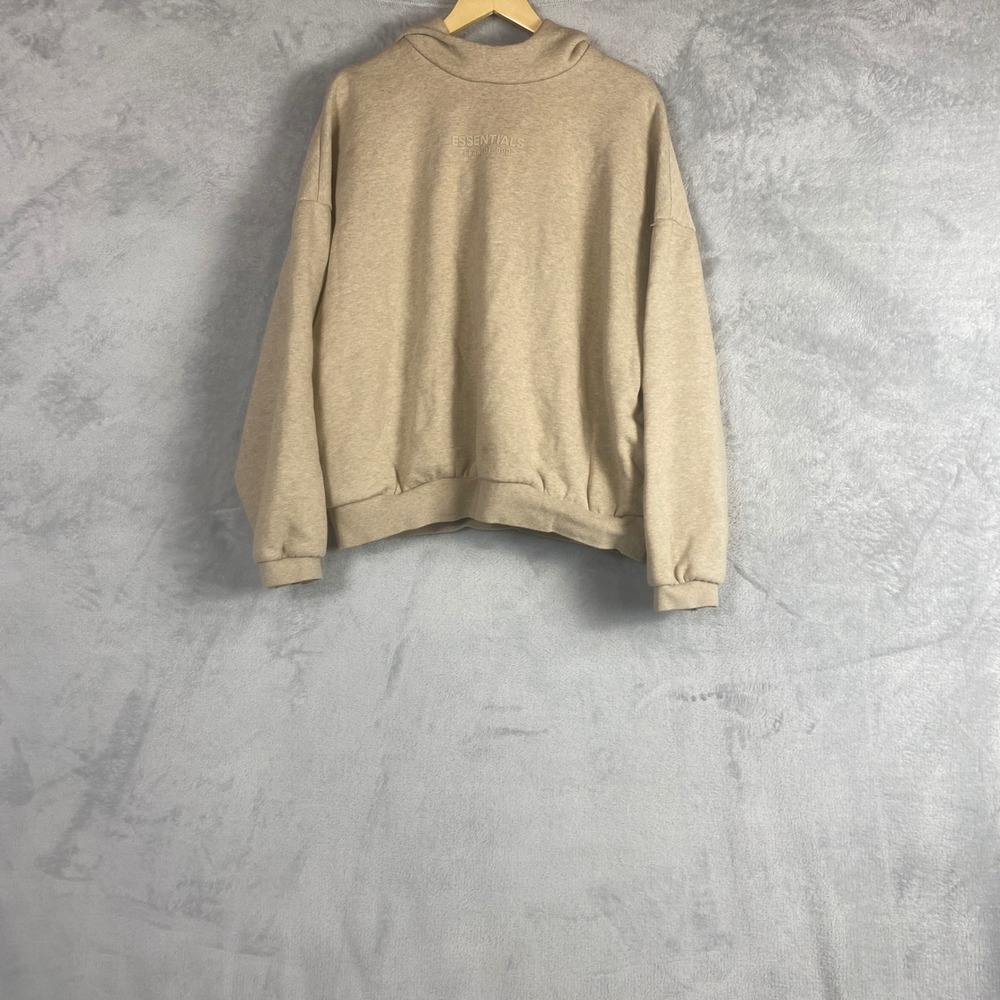 Fear of God Essentials Hoodie Oatmeal Tan Oversized Streetwear Pullover L
